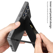 For Samsung Galaxy S25 Ultra 5G GKK Rotor Bracket Recessed Card Bag Full Coverage Phone Case(Carbon Fibre Texture)
