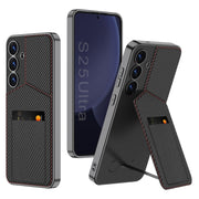 For Samsung Galaxy S25+ 5G GKK Rotor Bracket Recessed Card Bag Full Coverage Phone Case(Carbon Fibre Texture)