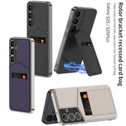 For Samsung Galaxy S25+ 5G GKK Rotor Bracket Recessed Card Bag Full Coverage Phone Case(Carbon Fibre Texture)