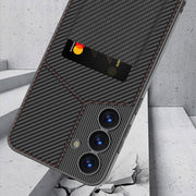 For Samsung Galaxy S25+ 5G GKK Rotor Bracket Recessed Card Bag Full Coverage Phone Case(Carbon Fibre Texture)