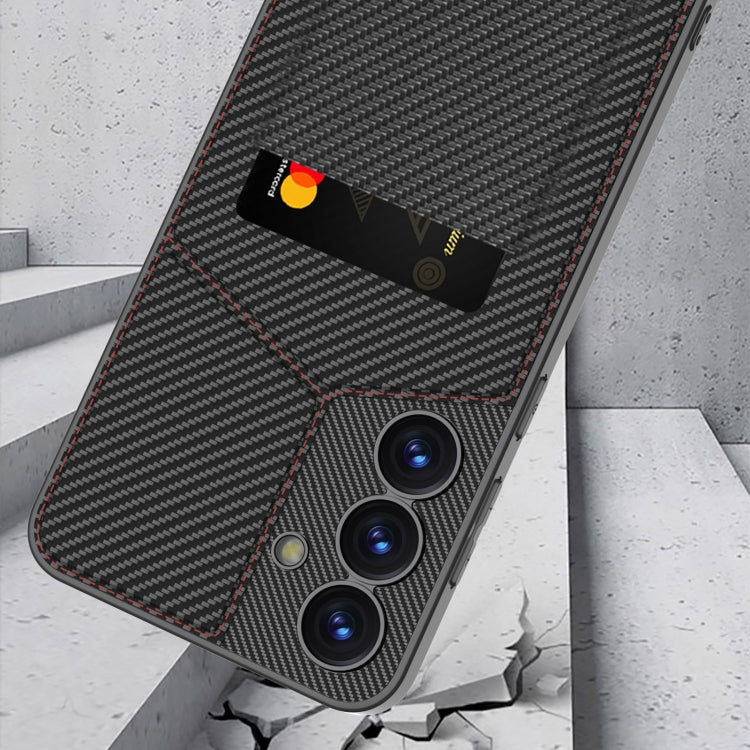 For Samsung Galaxy S25+ 5G GKK Rotor Bracket Recessed Card Bag Full Coverage Phone Case(Carbon Fibre Texture)