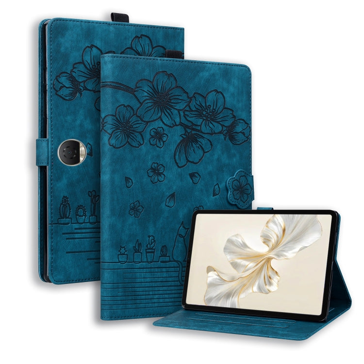 For Honor Pad 9 Cartoon Sakura Cat Embossed Leather Tablet Case(Blue) - Honor by PMC TechLife | Online Shopping South Africa | PMC TechLife | Buy Now Pay Later Mobicred
