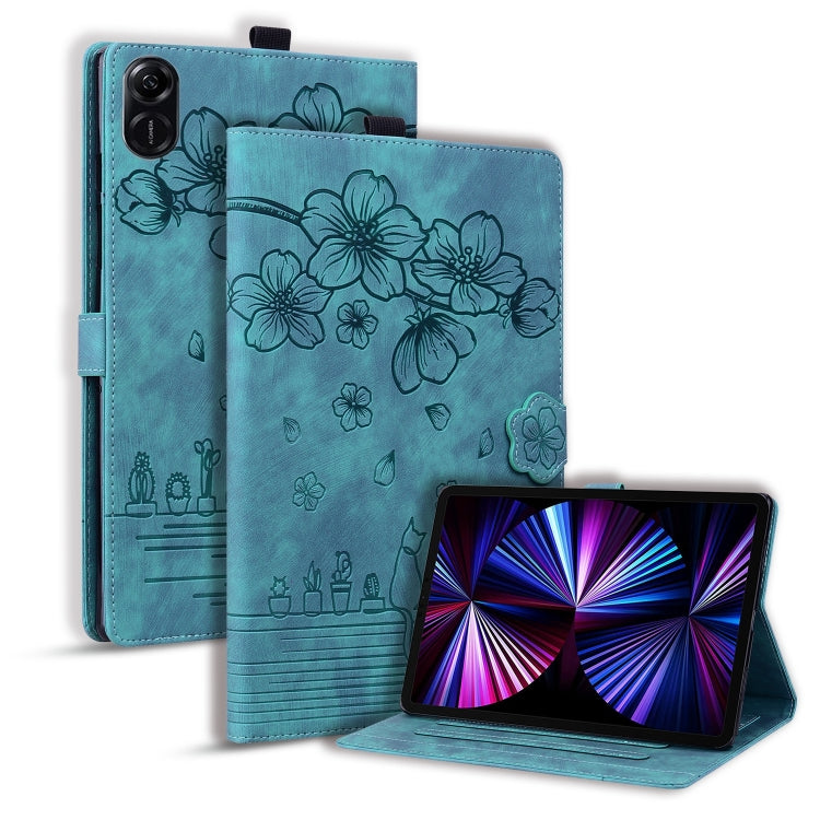 For Honor Pad X8a Cartoon Sakura Cat Embossed Leather Tablet Case(Green) - Honor by PMC TechLife | Online Shopping South Africa | PMC TechLife | Buy Now Pay Later Mobicred