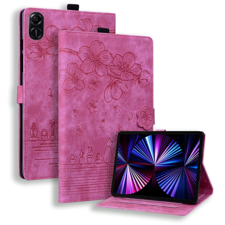 For Honor Pad X8a Cartoon Sakura Cat Embossed Leather Tablet Case(Rose Red) - Honor by PMC TechLife | Online Shopping South Africa | PMC TechLife | Buy Now Pay Later Mobicred