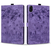 For Honor Pad X8a Cartoon Sakura Cat Embossed Leather Tablet Case(Purple)