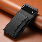 For Google Pixel 6 Calf Texture Card Bag Design Full Coverage Phone Case(Black)