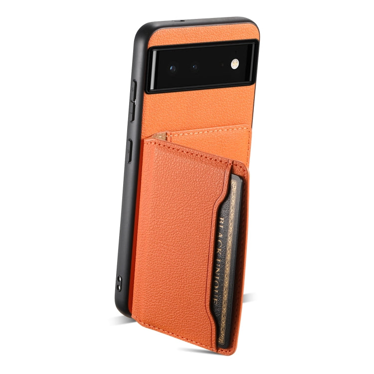 For Google Pixel 6 Calf Texture Card Bag Design Full Coverage Phone Case(Orange)