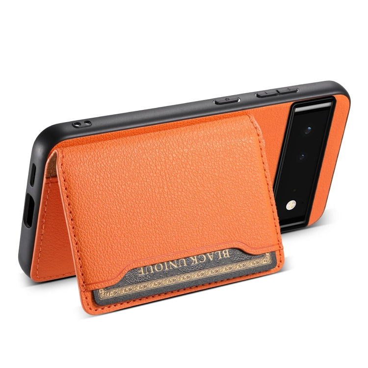 For Google Pixel 6 Calf Texture Card Bag Design Full Coverage Phone Case(Orange) - Google Cases by PMC TechLife | Online Shopping South Africa | PMC TechLife | Buy Now Pay Later Mobicred