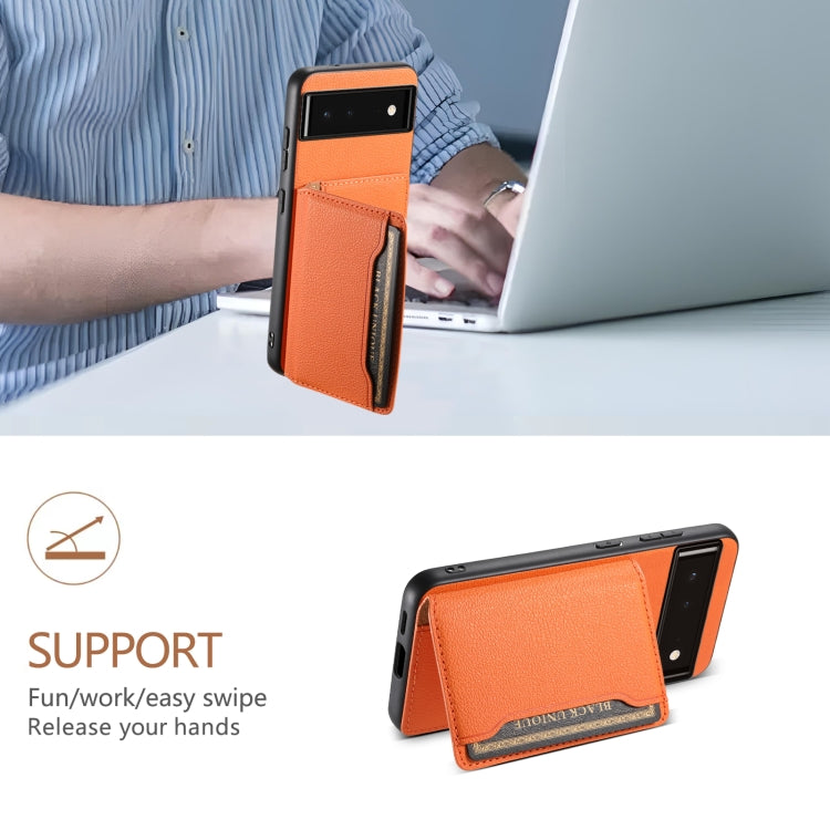 For Google Pixel 6 Calf Texture Card Bag Design Full Coverage Phone Case(Orange) - Google Cases by PMC TechLife | Online Shopping South Africa | PMC TechLife | Buy Now Pay Later Mobicred