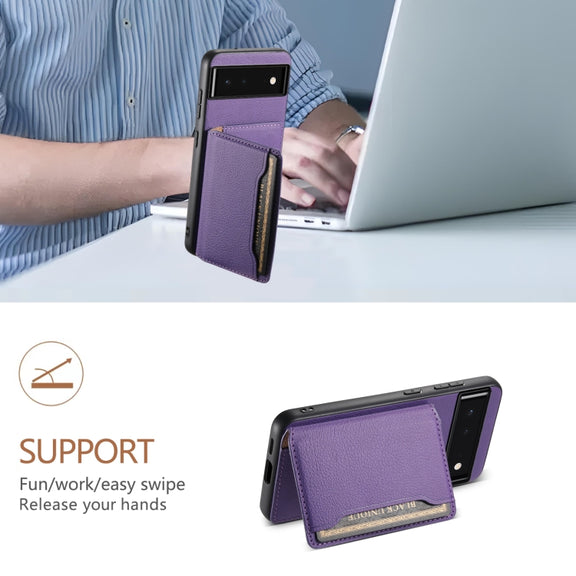 For Google Pixel 6 Calf Texture Card Bag Design Full Coverage Phone Case(Purple)