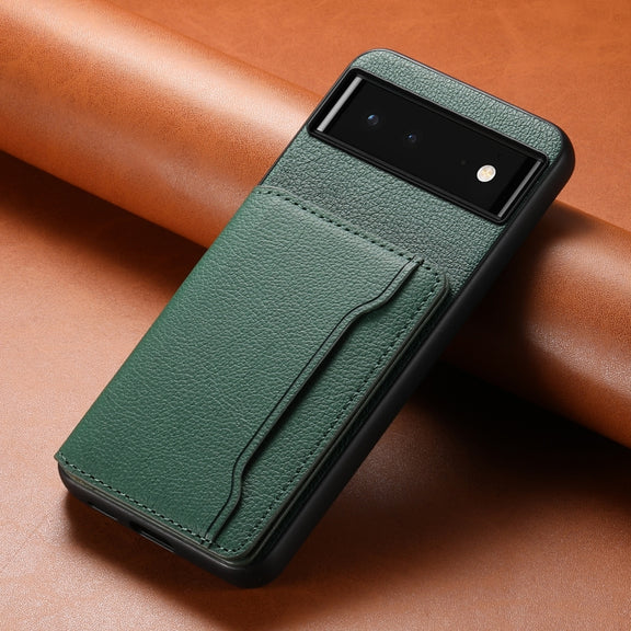 For Google Pixel 6 Calf Texture Card Bag Design Full Coverage Phone Case(Green)