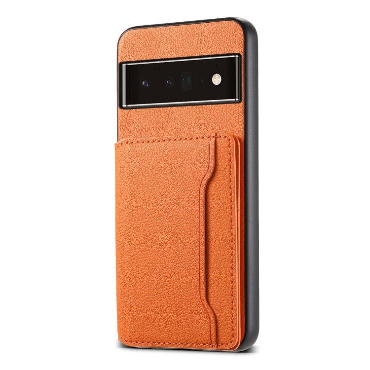 For Google Pixel 6 Pro Calf Texture Card Bag Design Full Coverage Phone Case(Orange) - Google Cases by PMC TechLife | Online Shopping South Africa | PMC TechLife | Buy Now Pay Later Mobicred