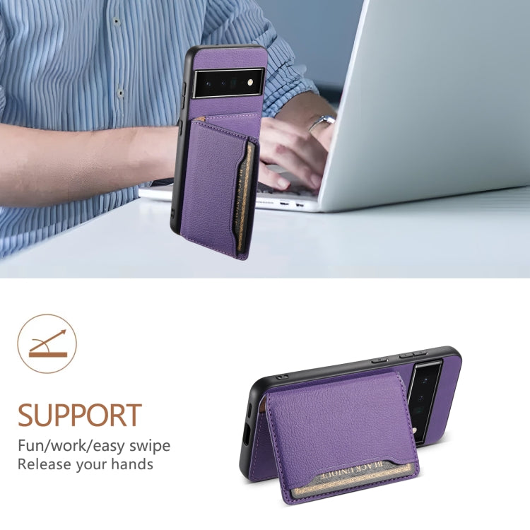 For Google Pixel 6 Pro Calf Texture Card Bag Design Full Coverage Phone Case(Purple)