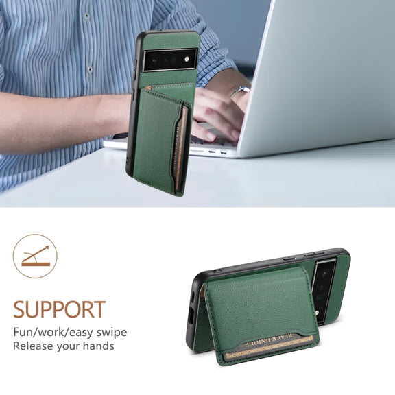For Google Pixel 6 Pro Calf Texture Card Bag Design Full Coverage Phone Case(Green)