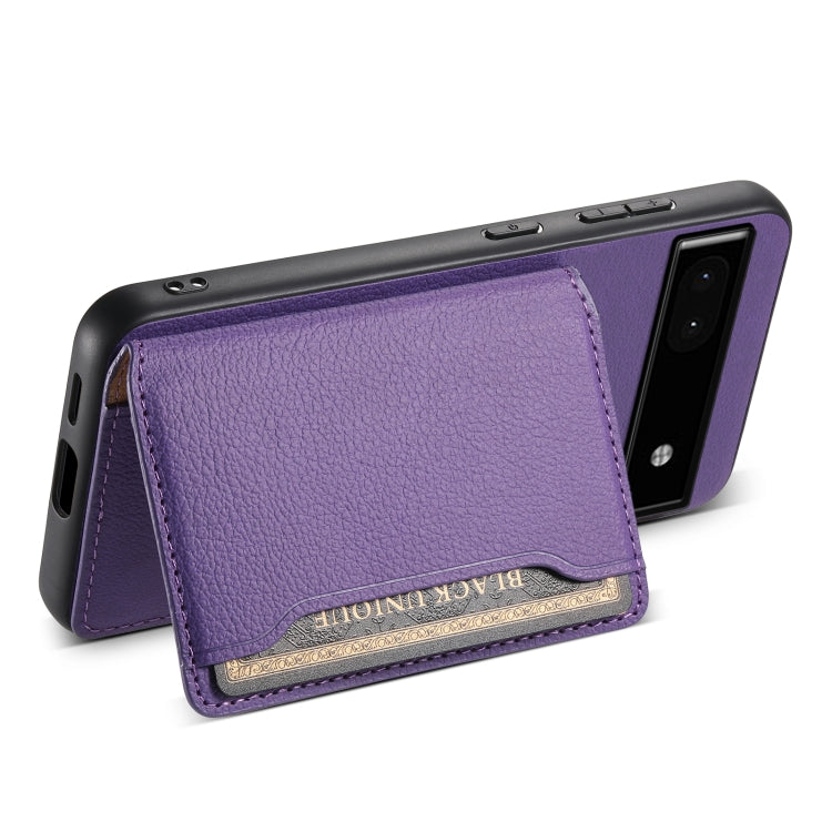 For Google Pixel 6a Calf Texture Card Bag Design Full Coverage Phone Case(Purple)