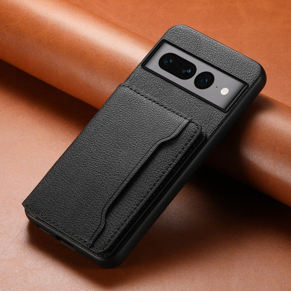 For Google Pixel 7 Pro 5G Calf Texture Card Bag Design Full Coverage Phone Case(Black)