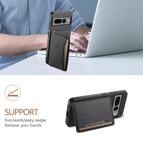 For Google Pixel 7 Pro 5G Calf Texture Card Bag Design Full Coverage Phone Case(Black)
