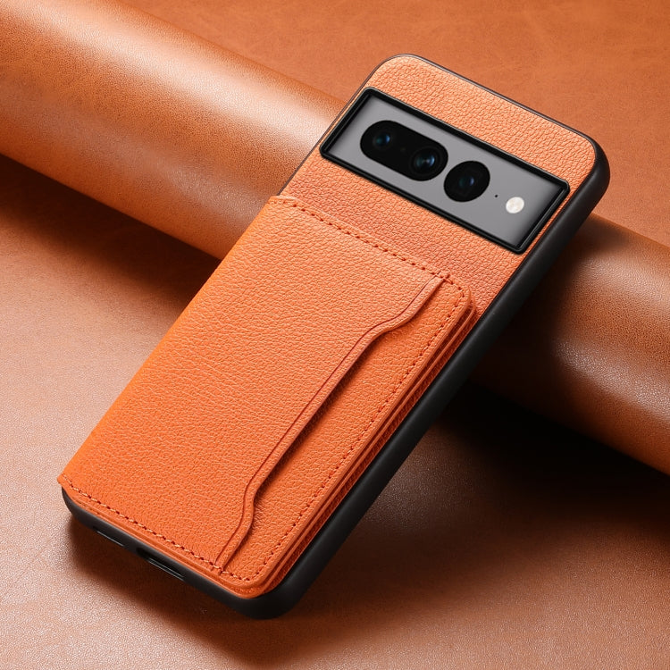 For Google Pixel 7 Pro 5G Calf Texture Card Bag Design Full Coverage Phone Case(Orange) - Google Cases by PMC TechLife | Online Shopping South Africa | PMC TechLife | Buy Now Pay Later Mobicred