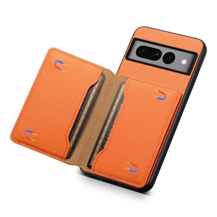 For Google Pixel 7 Pro 5G Calf Texture Card Bag Design Full Coverage Phone Case(Orange) - Google Cases by PMC TechLife | Online Shopping South Africa | PMC TechLife | Buy Now Pay Later Mobicred