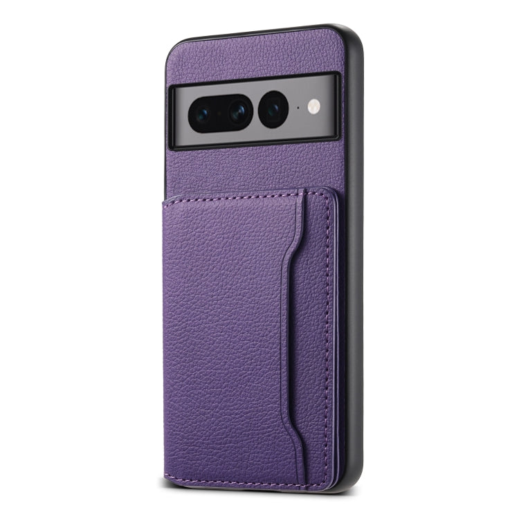 For Google Pixel 7 Pro 5G Calf Texture Card Bag Design Full Coverage Phone Case(Purple) - Google Cases by PMC TechLife | Online Shopping South Africa | PMC TechLife | Buy Now Pay Later Mobicred