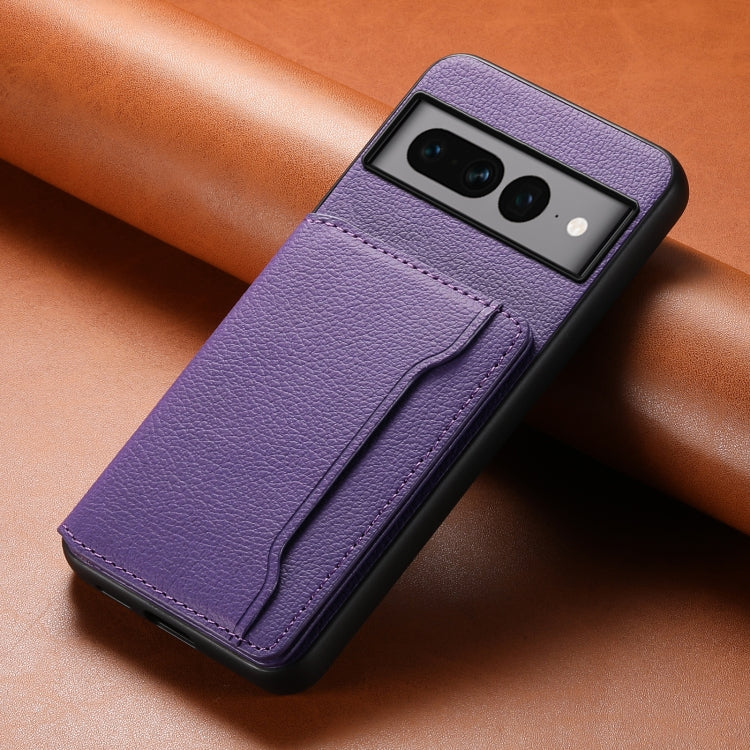 For Google Pixel 7 Pro 5G Calf Texture Card Bag Design Full Coverage Phone Case(Purple) - Google Cases by PMC TechLife | Online Shopping South Africa | PMC TechLife | Buy Now Pay Later Mobicred