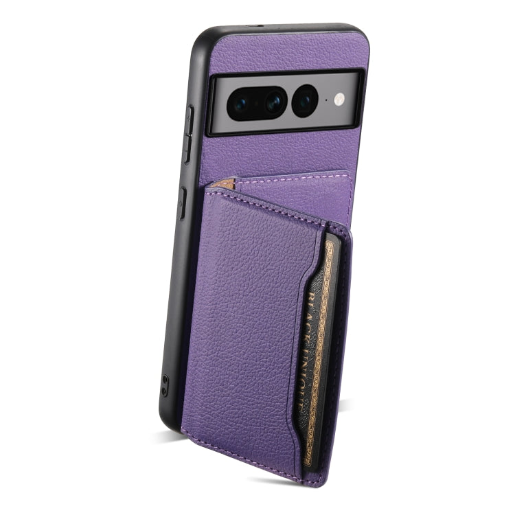 For Google Pixel 7 Pro 5G Calf Texture Card Bag Design Full Coverage Phone Case(Purple) - Google Cases by PMC TechLife | Online Shopping South Africa | PMC TechLife | Buy Now Pay Later Mobicred