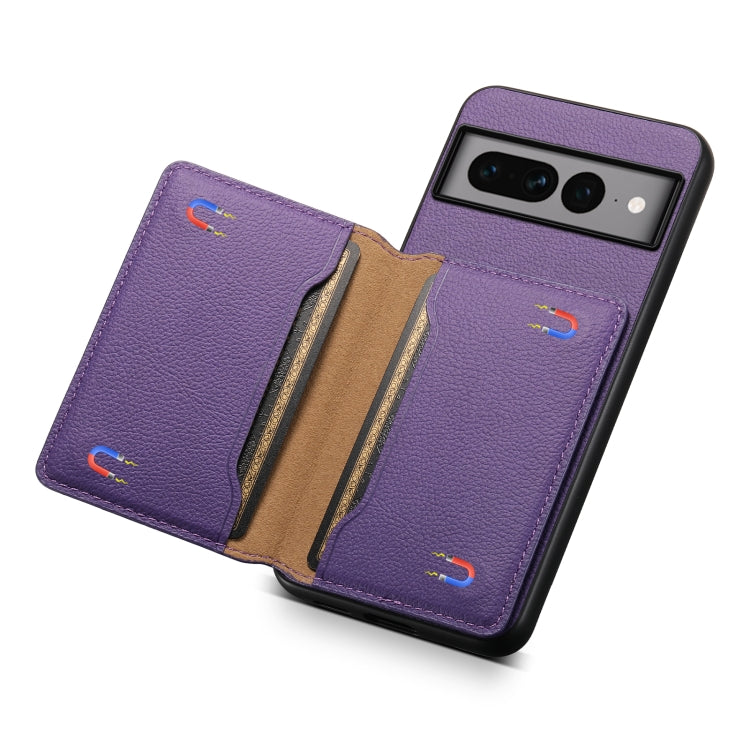 For Google Pixel 7 Pro 5G Calf Texture Card Bag Design Full Coverage Phone Case(Purple) - Google Cases by PMC TechLife | Online Shopping South Africa | PMC TechLife | Buy Now Pay Later Mobicred