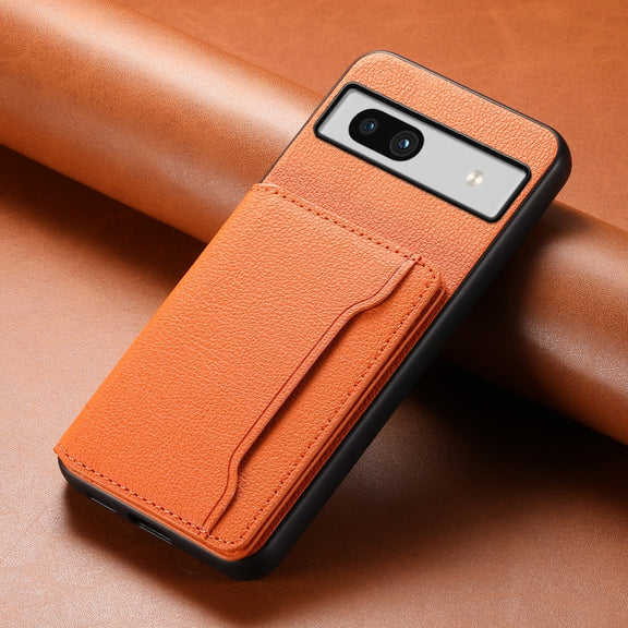 For Google Pixel 7a Calf Texture Card Bag Design Full Coverage Phone Case(Orange)