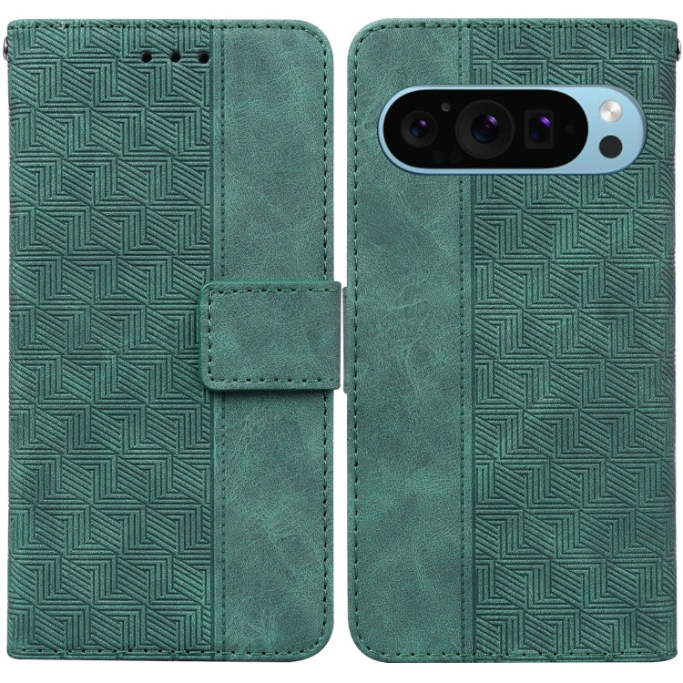 For Google Pixel 9 Pro 5G Geometric Embossed Leather Phone Case(Green) - Google Cases by PMC TechLife | Online Shopping South Africa | PMC TechLife | Buy Now Pay Later Mobicred
