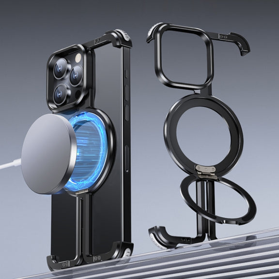 For iPhone 14 Pro MagSafe Magnetic Frameless Holder Phone Case(Black)