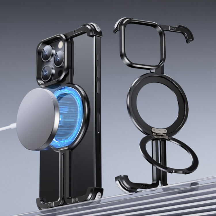 For iPhone 14 Pro MagSafe Magnetic Frameless Holder Phone Case(Black)
