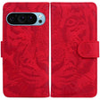 For Google Pixel 9 Tiger Embossing Pattern Flip Leather Phone Case(Red) - Google Cases by PMC TechLife | Online Shopping South Africa | PMC TechLife | Buy Now Pay Later Mobicred