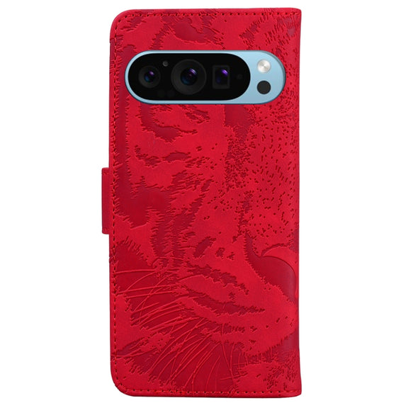 For Google Pixel 9 Tiger Embossing Pattern Flip Leather Phone Case(Red)