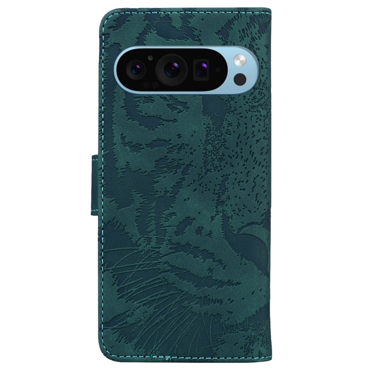 For Google Pixel 9 Tiger Embossing Pattern Flip Leather Phone Case(Green) - Google Cases by PMC TechLife | Online Shopping South Africa | PMC TechLife | Buy Now Pay Later Mobicred