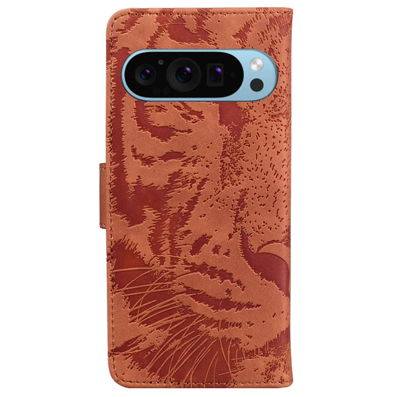 For Google Pixel 9 Tiger Embossing Pattern Flip Leather Phone Case(Brown)
