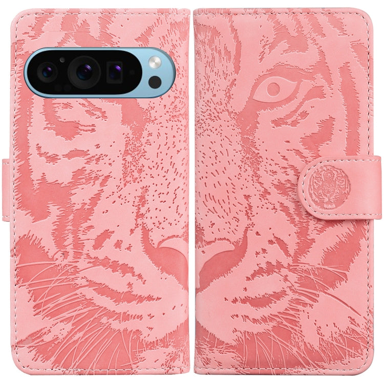 For Google Pixel 9 Tiger Embossing Pattern Flip Leather Phone Case(Pink) - Google Cases by PMC TechLife | Online Shopping South Africa | PMC TechLife | Buy Now Pay Later Mobicred