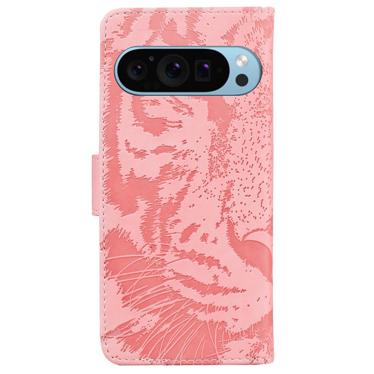 For Google Pixel 9 Tiger Embossing Pattern Flip Leather Phone Case(Pink)