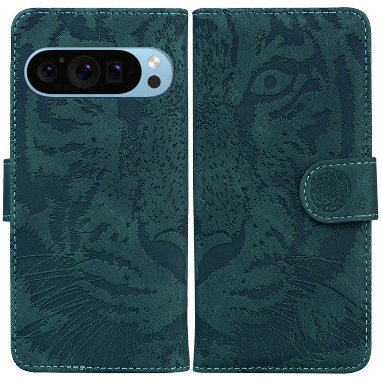 For Google Pixel 9 Pro 5G Tiger Embossing Pattern Flip Leather Phone Case(Green) - Google Cases by PMC TechLife | Online Shopping South Africa | PMC TechLife | Buy Now Pay Later Mobicred