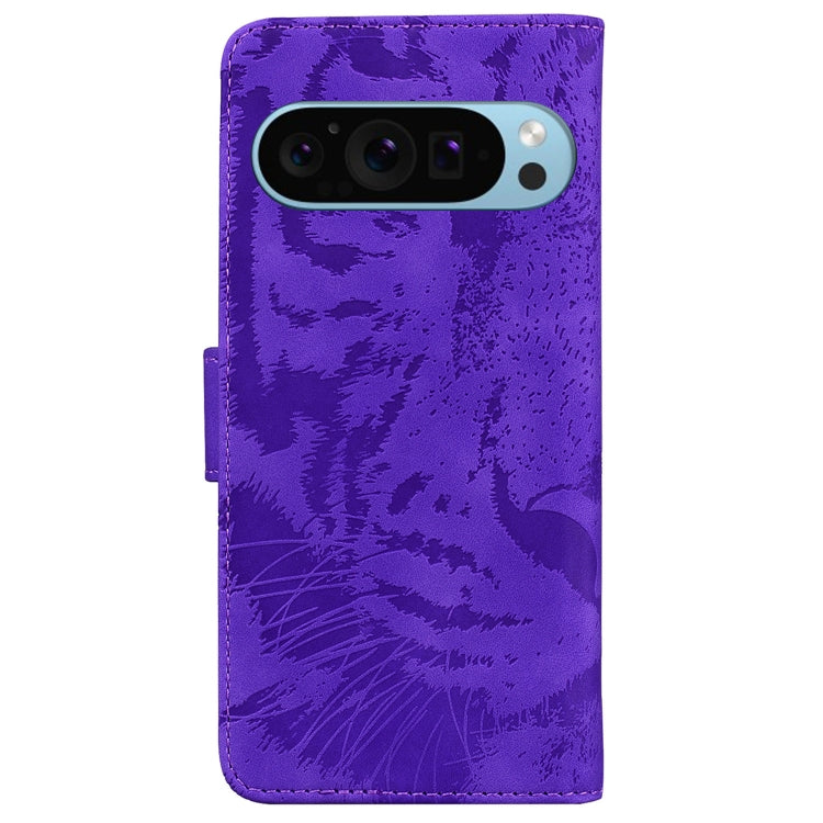 For Google Pixel 9 Pro 5G Tiger Embossing Pattern Flip Leather Phone Case(Purple)