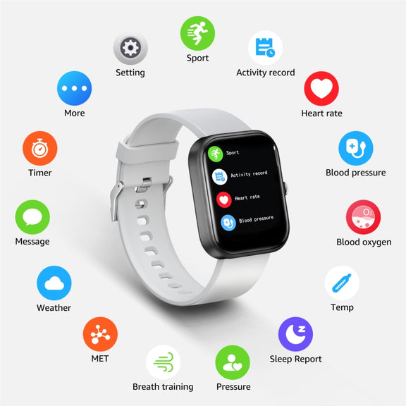 GTS5 2.0 inch Fitness Health Smart Watch, BT Call / Heart Rate / Blood Pressure / MET / Blood Glucose(Light Grey)