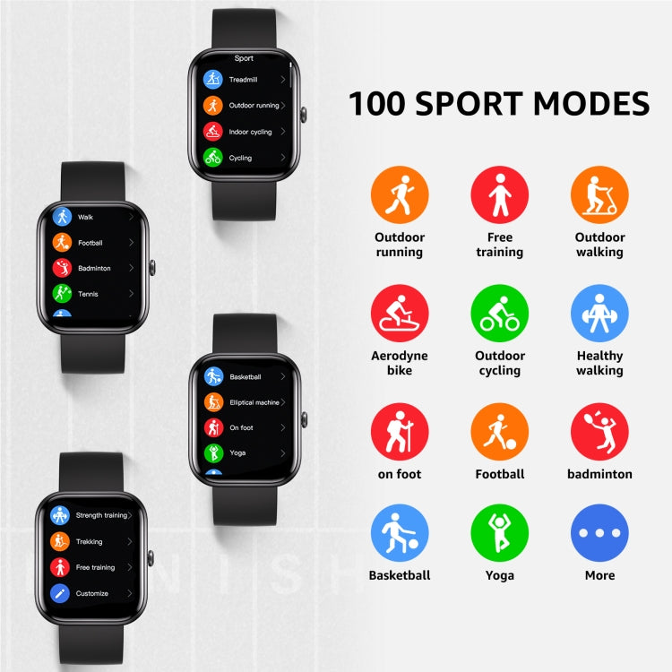 GTS5 2.0 inch Fitness Health Smart Watch, BT Call / Heart Rate / Blood Pressure / MET / Blood Glucose(Black)