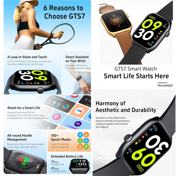 GTS7 2.0 inch Fitness Health Smart Watch, BT Call / Heart Rate / Blood Pressure / MET(Pink)