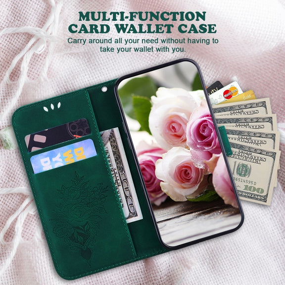 For Google Pixel 9 Pro Butterfly Rose Embossed Leather Phone Case(Green)