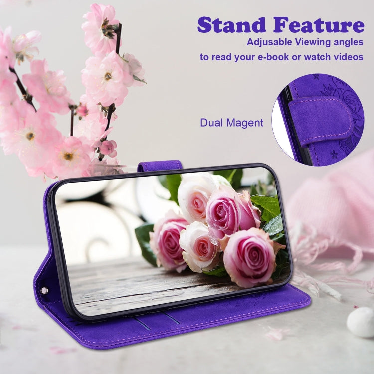 For Google Pixel 9 Pro Butterfly Rose Embossed Leather Phone Case(Purple)