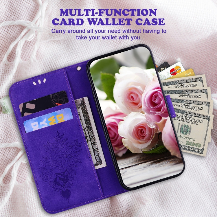 For Google Pixel 9 Pro Butterfly Rose Embossed Leather Phone Case(Purple)