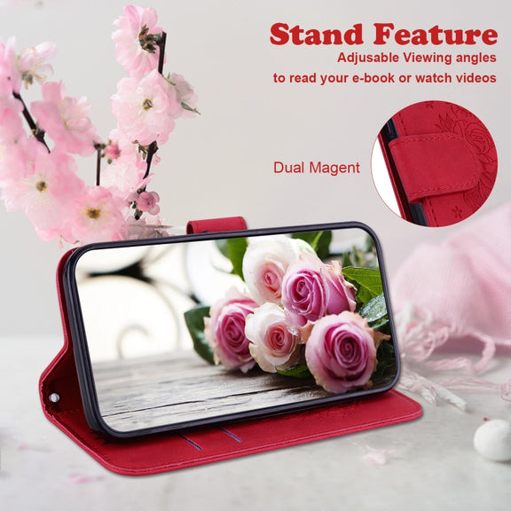 For Google Pixel 9 Pro Butterfly Rose Embossed Leather Phone Case(Red)