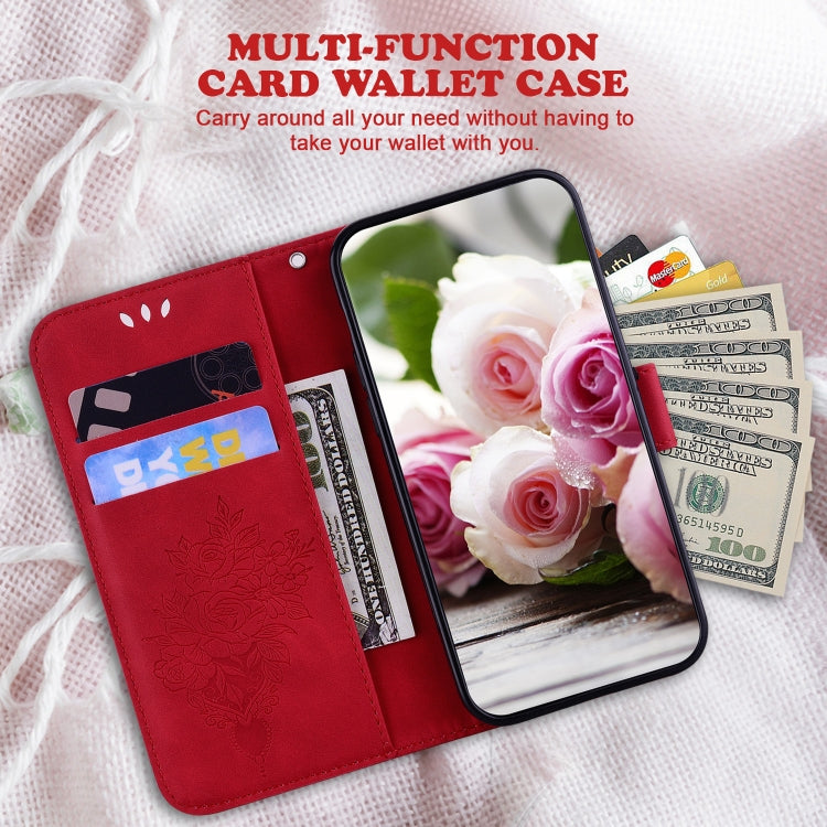 For Google Pixel 9 Pro Butterfly Rose Embossed Leather Phone Case(Red)