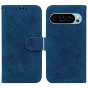 For Google Pixel 9 Butterfly Rose Embossed Leather Phone Case(Blue)