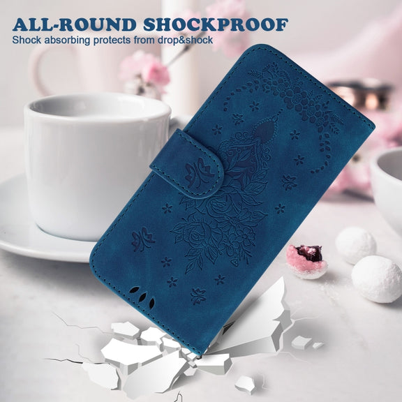 For Google Pixel 9 Butterfly Rose Embossed Leather Phone Case(Blue)