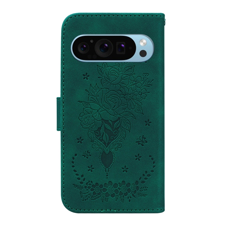 For Google Pixel 9 Butterfly Rose Embossed Leather Phone Case(Green) - Google Cases by PMC TechLife | Online Shopping South Africa | PMC TechLife | Buy Now Pay Later Mobicred